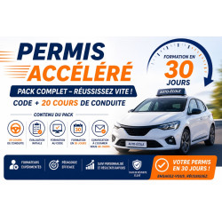 Permis Accéléré Code + 20 cours de conduite · Formation en 30 jours